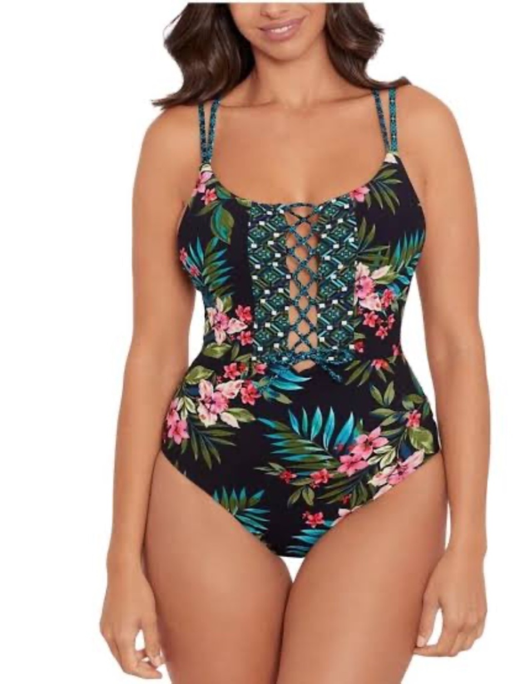 Skinny Dippers Suga Babe Lace Up Front One-Piece Swimsuit, XL, NWT